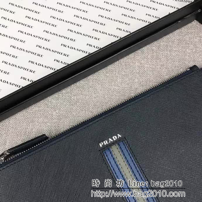 PRADA普拉達 官網同步 專櫃最新款式 頂級原單十字紋牛皮 男士手包 2NG005 DD1158